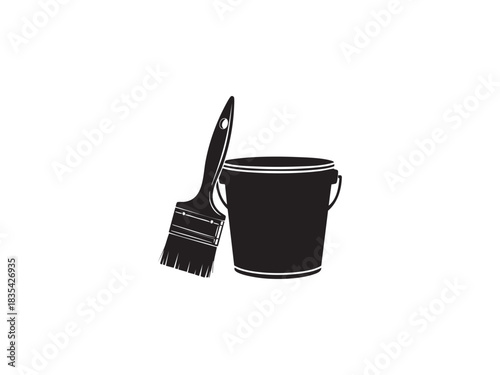 Paint bucket and brush vector silhouette illustration artwork home renovation supplies