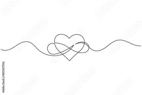 Continuous line drawing of heart and infinity symbol abstract art
