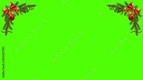 Christmas Decoration Shiny Gold Ornaments Greenscreen Background Loop Animation