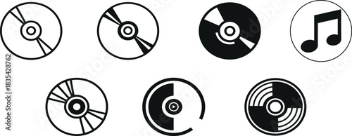 Collection of stylized compact discs and music notes icons