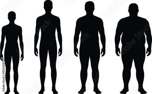 Set of Four Male Body Silhouettes Showing Different Body Types and Weight Stages