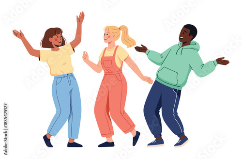 Diverse young friends dancing and enjoying together