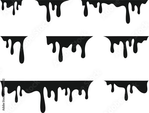 dripping, liquid, paint, ink, slime, goo, black, fluid, abstract, border, element, design, graphic, texture, pattern, messy, sticky, dark, flow, drop, splash, stain, isolated, white background, decora