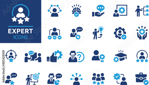 expert, icon, set, business, professional, development, people, teamwork, collaboration, strategy, success, achievement, idea, brain, thinking, question, answer, target, goal, rating, stars, feedback,