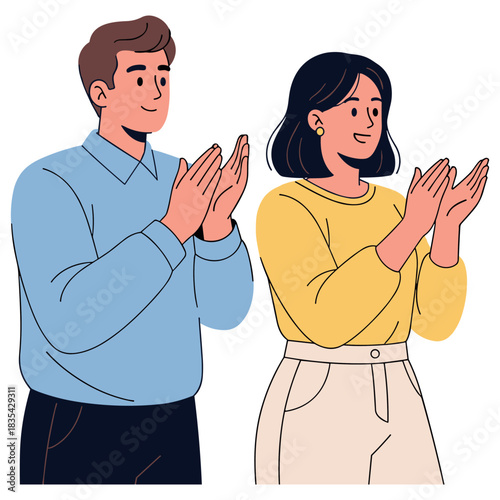Young caucasian male and female applauding animated illustration