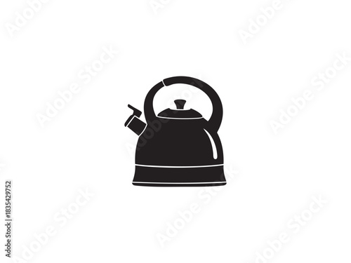 Whistling kettle icon silhouette black and white vector graphic for boiling water and tea