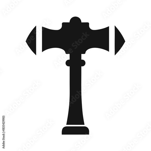 Ancient Runic Hammer Mythic Artifact with Decorative Runes Fantasy Style Line Art Vector illustration