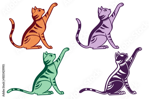 set of Cat sitting and stretching silhouette vector illustration isolated on white background