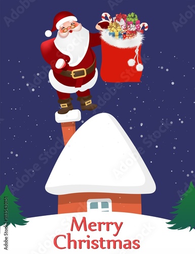 Composition with house and Santa for Christmas,