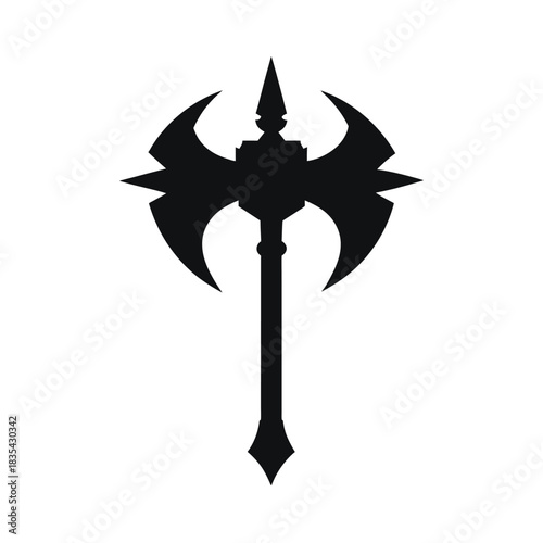 Crystal Axe Sharp Mythical Weapon with Faceted Gemlike Blade Fantasy Style Line Art Vector illustration