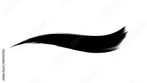 A single black brush stroke curving on a  transparent background surface