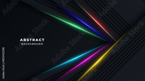 Luxury Black Abstract Dimension Background with Elegant Colorful Light Effects
