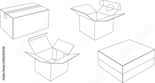 Cardboard boxes packaging shipping delivery storage container open closed blank