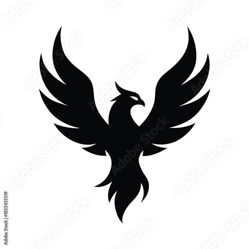 Phoenix Bird Rising Flame Wings with Majestic Rebirth Fire Form Line Art Vector illustration