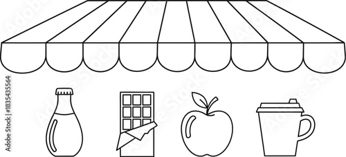 Market stand food drink apple chocolate bottle coffee shop store sale fresh