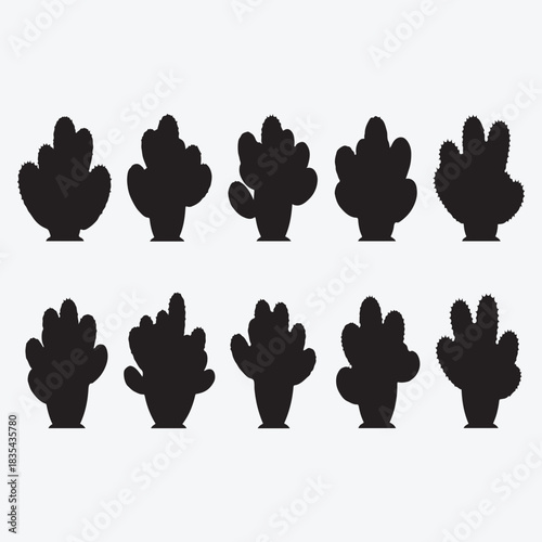 Cactus silhouettes set of ten prickly pear plant icons desert