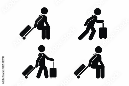 set of Airport traveler icon silhouette vector illustration isolated on white background