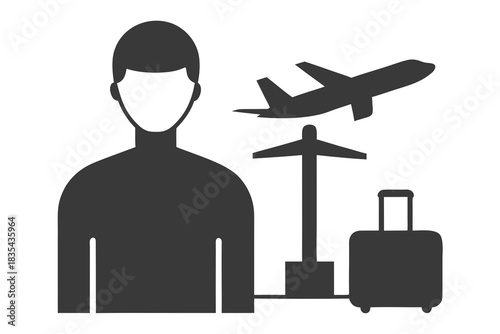 Airport traveler silhouette vector illustration isolated on white background