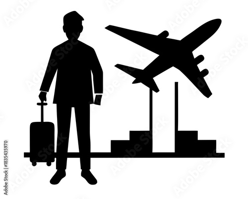 Airport traveler silhouette vector illustration isolated on white background