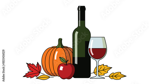 Celebrate autumn harvest season with rich red wine a bright pumpkin and crisp apple accents