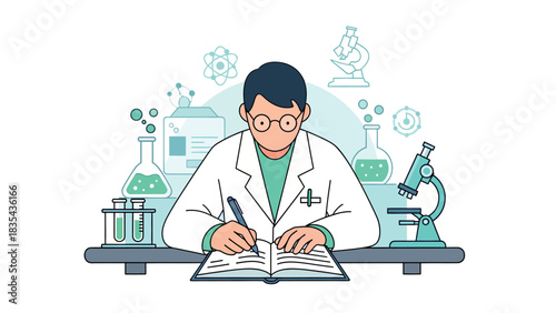 Scientist meticulously documenting research findings in a laboratory setting.
