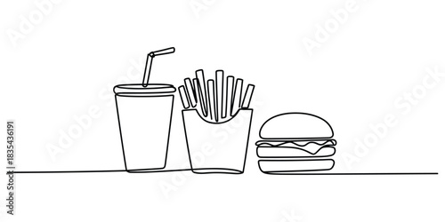 Continuous line fast food meal