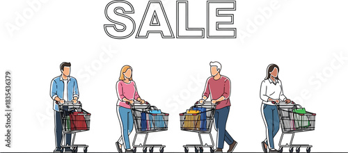 Sale shopping retail consumerism discount promotion carts customers buying
