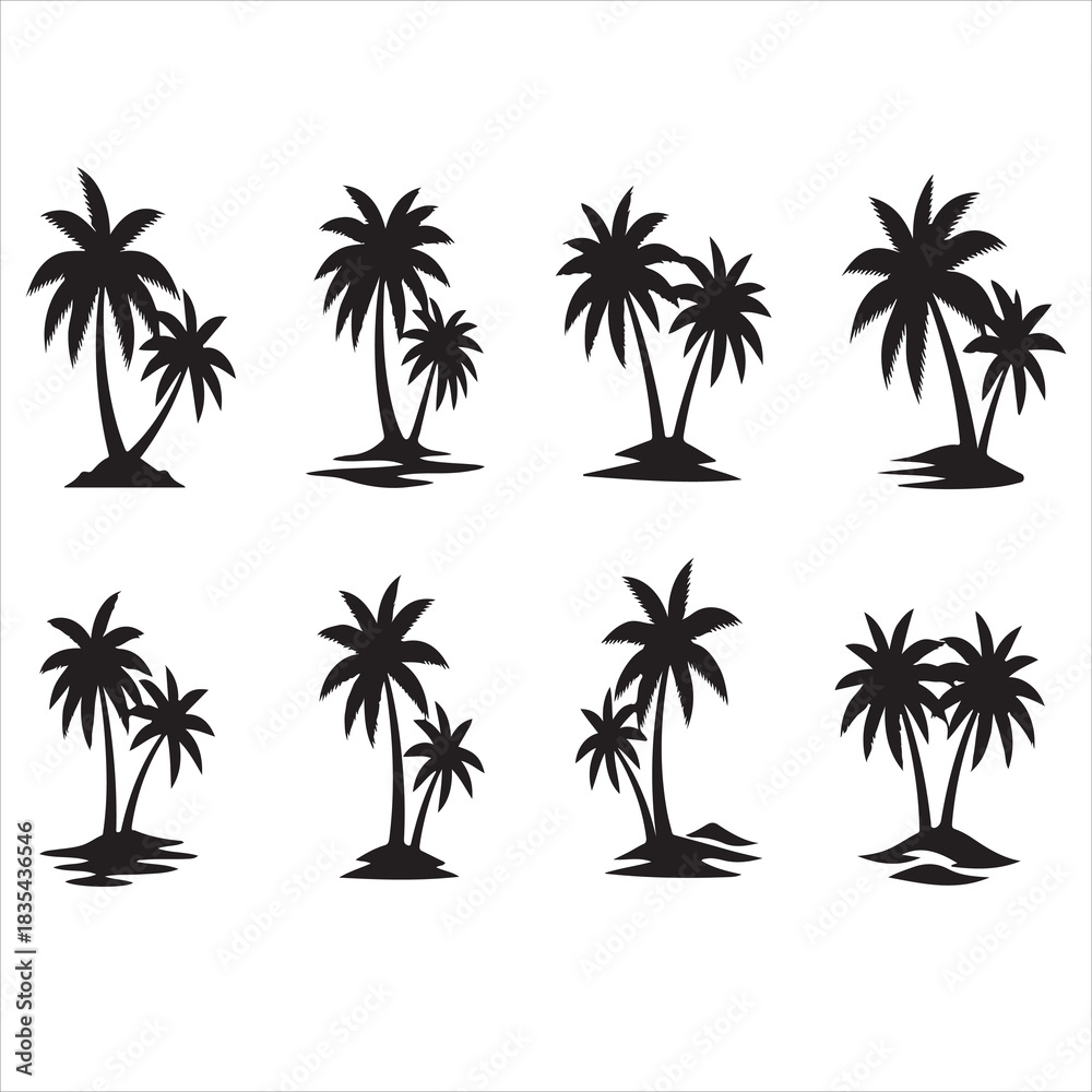 Fototapeta premium Palm tree silhouettes collection representing tropical islands