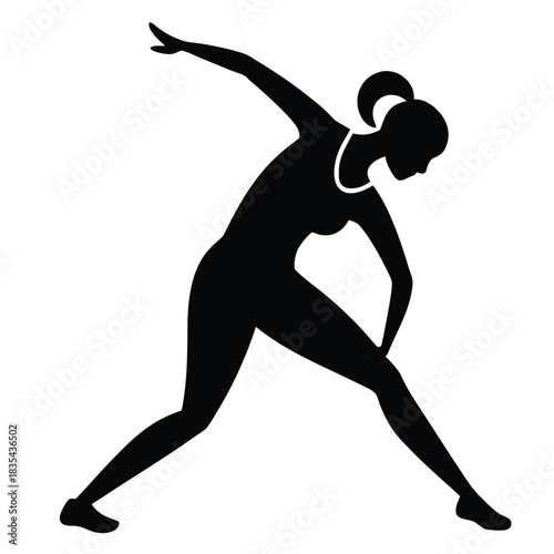 Silhouette of a woman performing a graceful stretching exercise in black vector art
