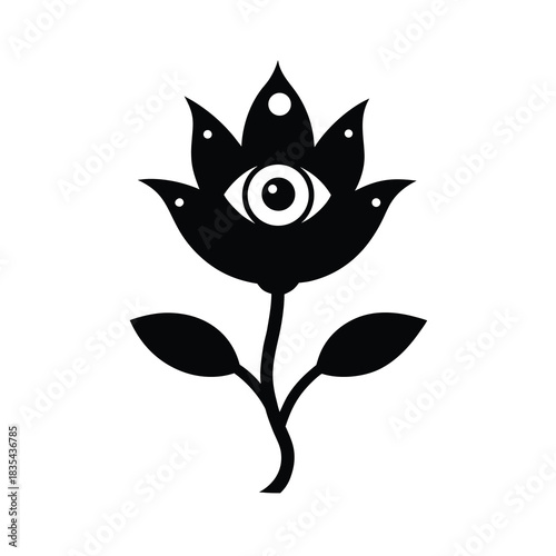 Three Eyed Flower Surreal Fantasy Flora Featuring Strange Triple Eye Detail Line Art Vector illustration