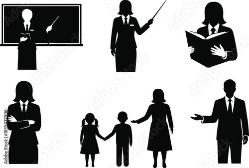 Silhouette Set of Educators and School Figures – Teaching, Guiding, and Academic Roles