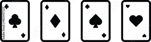 playing cards, cards, suits, clubs, diamonds, spades, hearts, icons, symbols, gambling, game, poker, bridge, casino, graphic, design, simple, black and white, set, collection, ace, royalty, luck, ente