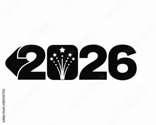 2026 typography with fireworks silhouette vector illustration isolated on white background