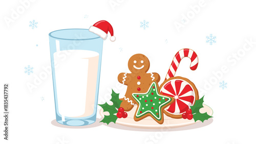 Delightful holiday treats featuring a glass of milk and festive gingerbread cookies ready for Santa