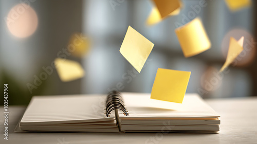 Notes Flying Above a Notebook