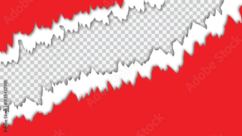 Red torn paper effect with transparent background for creative design projects and realistic digital composites perfect for layering and manipulation