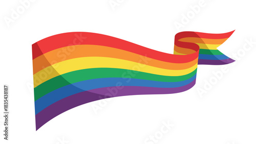 Vibrant rainbow pride banner waving dynamically against clean white background celebrating diversity and inclusion