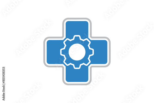 Medical Technology Gear and Cross Icon Healthcare Solutions Cog and Plus Symbol