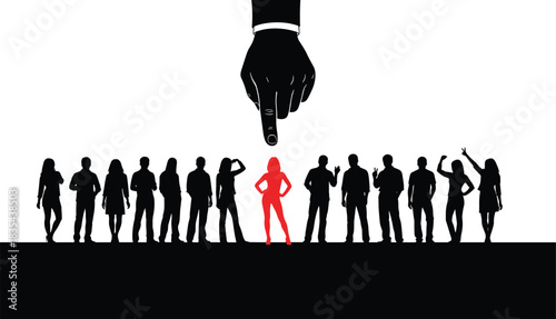 Leadership selection concept, standout candidate, recruitment, individuality, recognition, human resources, career choice, hiring process, decision making, flat vector