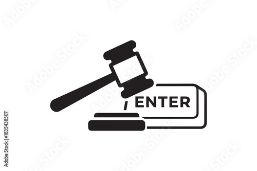 Gavel Hitting Enter Key Silhouette Online Auction Concept Art with Hammer