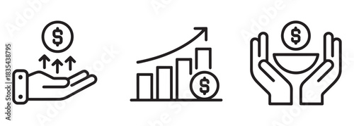 Set of financial growth icons line art vector design showing investment and profit increase isolated on white background