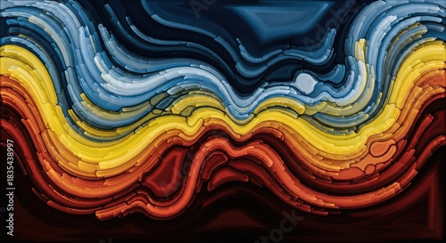 Abstract wavy pattern with blue yellow and red color gradients design