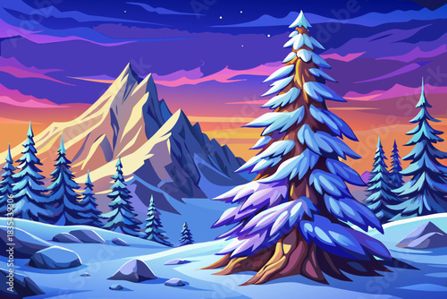 snowy Rocky Mountains landscape filled with tall fir trees, frozen slopes, and soft winter lighting, creating a peaceful Christmas 2026 mountain atmosphere perfect for seasonal nature scenes