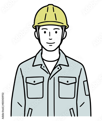 ヘルメットを被った作業員のイラスト：建設業と工場のスタッフ（シンプルな線画・ベクター）