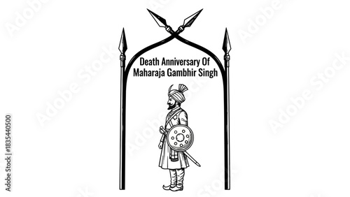 Maharaja Gambhir Singh Death Anniversary Illustration with Warrior Figure.