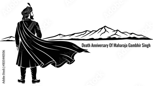 Black and white vector illustration of Maharaja Gambhir Singh.