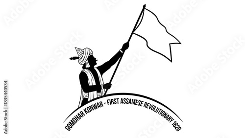Gomdhar Konwar First Assamese Revolutionary Holding Flag.