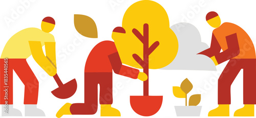 Teamwork planting new trees for a sustainable future with community involvement