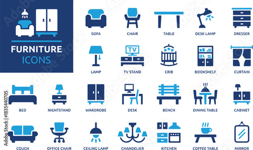 furniture, icon, set, interior, design, home, furnishings, sofa, chair, table, desk, lamp, dresser, wardrobe, bed, nightstand, bookshelf, crib, curtain, bench, dining, cabinet, couch, office, ceiling,