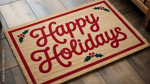 Welcome guests with this festive Happy Holidays doormat this season
